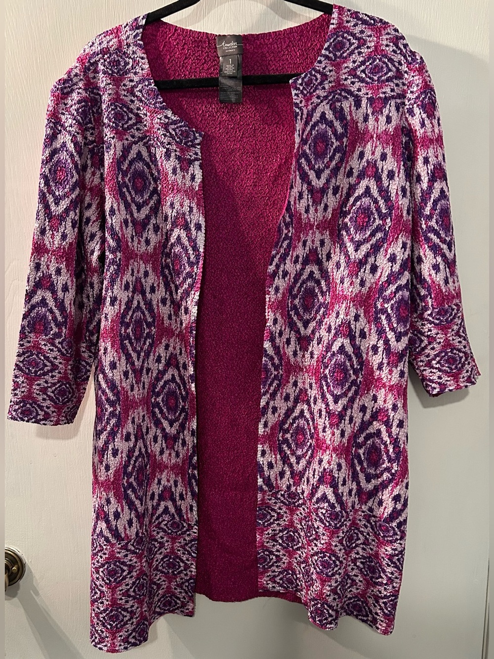 Chico's Travelers Collection reversible crushed ikat open-front jacket